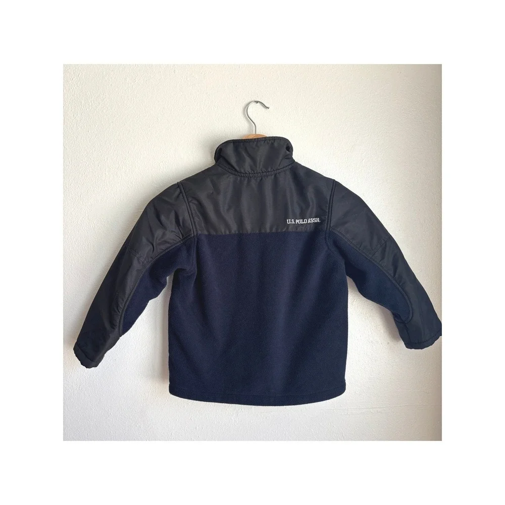 US Polo Assn Boys Navy Blue Fleece Mixed Media Zip Up‎ Jacket Size 5/6